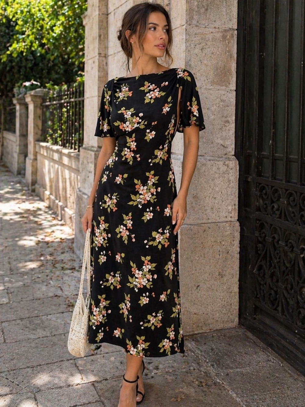 Reformation Lassie Daphne Midi Floral Open Back Maxi Dress Black Size 2